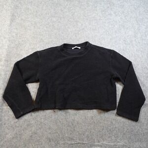 Reformation Top Womens Extra Small Ribbed Cropped Crew Neck Long Sleeve Black